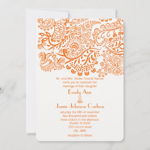 Orange Lovebirds Wedding Invitation