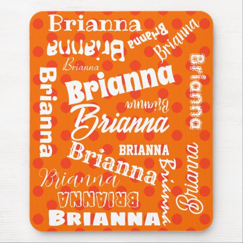 Orange Lover Polka Dotted Personalized Word Art Mouse Pad