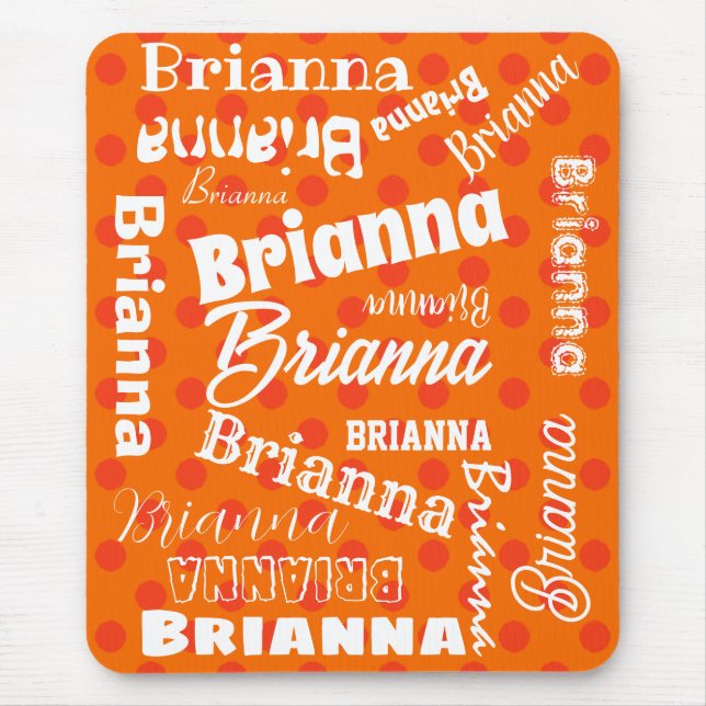 Orange Lover Polka Dotted Personalized Word Art Mouse Pad (Front)
