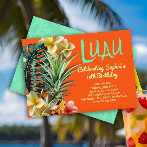 Orange Luau Birthday Custom Party Invitations