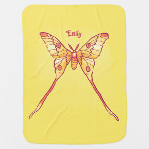 Orange Luna Moth Art – Colorful Insect Art Baby Blanket