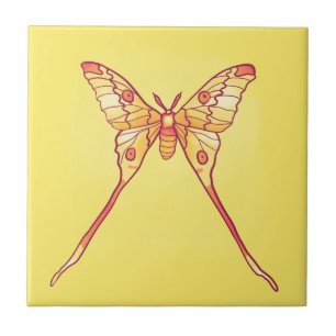 Orange Luna Moth Art – Colorful Insect Art Ceramic Tile