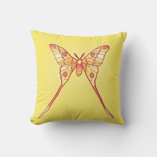 Orange Luna Moth Art – Colorful Insect Throw Pillow (Front)