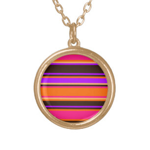 Orange, Magenta, and Purple Striped Round Necklace