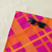 Orange magenta plaid pattern custom name beach towel (In Situ)