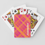Orange magenta plaid pattern custom name playing cards (Back)