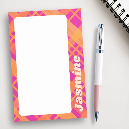 Orange magenta plaid pattern custom name post_it notes