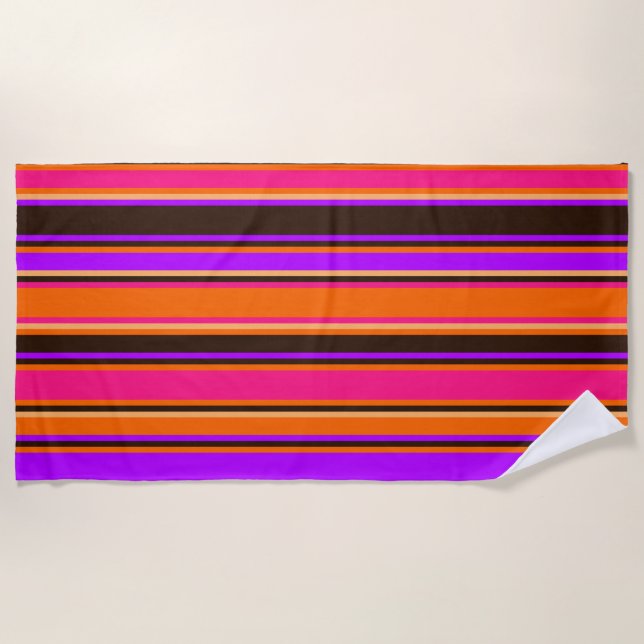Orange, Magenta, & Purple Striped Beach Towel (Front)