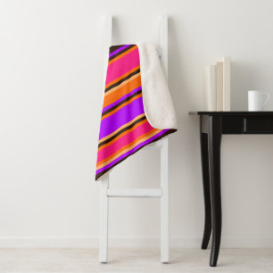 Orange, Magenta, & Purple Striped Sherpa Blanket