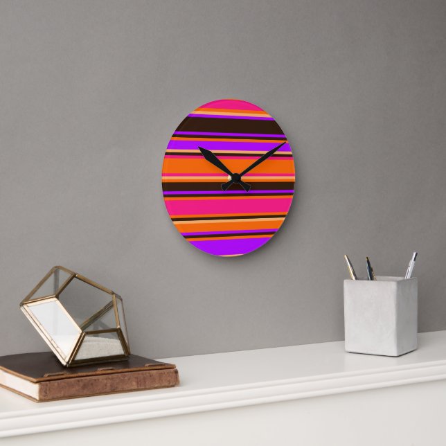 Orange, Magenta, & Purple Striped Wall Clock (Office)