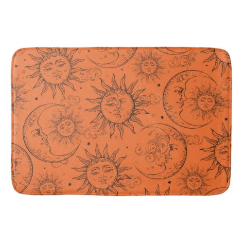 Orange Magic Vintage Celestial Sun Moon Stars Bath Mat