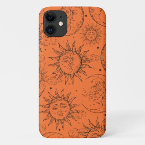 Orange Magic Vintage Celestial Sun Moon Stars iPhone 11 Case