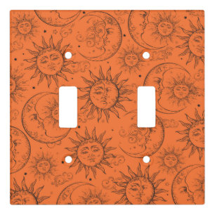 Orange Magic Vintage Celestial Sun Moon Stars Light Switch Cover