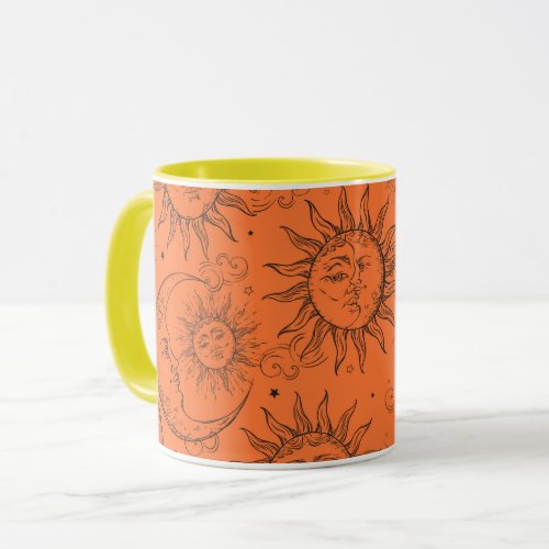 Orange Magic Vintage Celestial Sun Moon Stars Mug