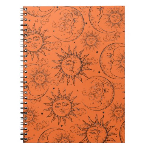 Orange Magic Vintage Celestial Sun Moon Stars Notebook