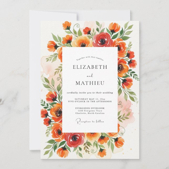 Orange Magnificent Summer Wedding Invitation (Front)