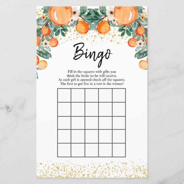 Orange main squeeze Bridal Shower Bingo Games (Front)