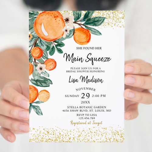 Orange main squeeze Bridal shower invitation