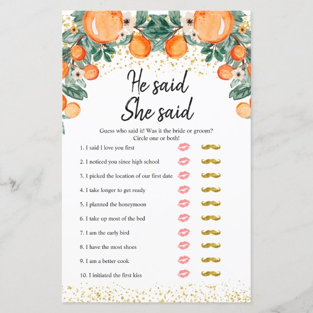 Orange main squeeze he said she said games card (Front)