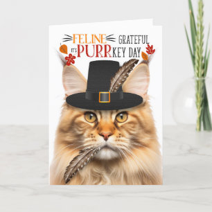 Orange Maine Coon Cat Grateful for PURRkey Day Holiday Card