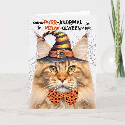 Orange Maine Coon Cat PURRanormal MEOWolween Holiday Card