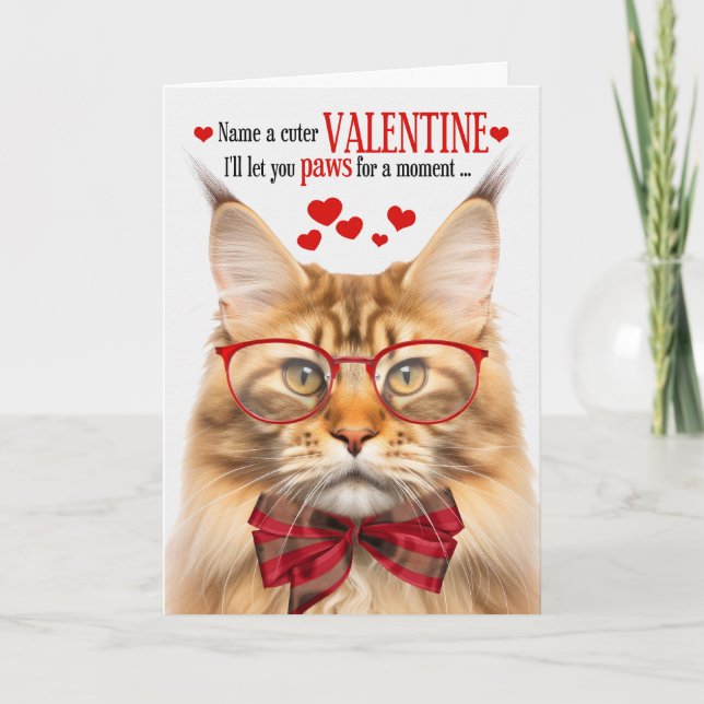 Orange Maine Coon Tabby Cat Humor Valentine's Day Holiday Card (Front)