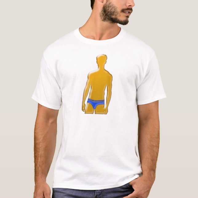 Orange Man in Blue Underwear T-Shirt (Front)