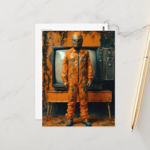 Orange Man Orange Suit Abandoned TVs Postcard