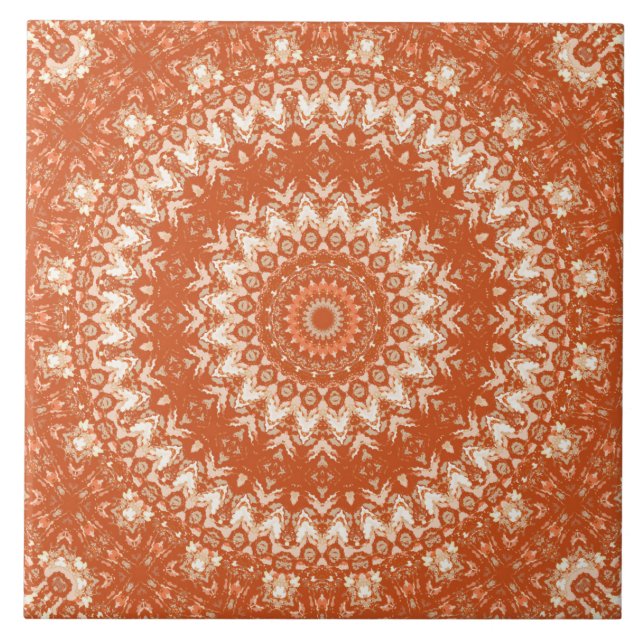 Orange mandala. ceramic tile (Front)