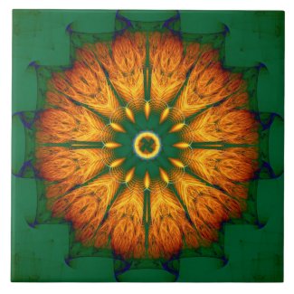 Orange Mandala Ceramic Tile