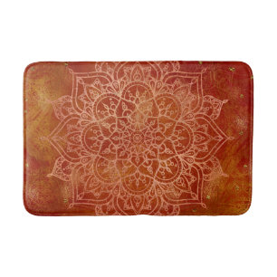 Orange Mandala & Gold Glam Modern Chic Bath Mat