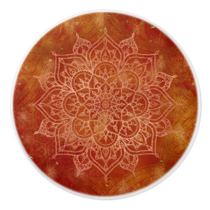 Orange Mandala & Gold Glam Modern Chic Ceramic Knob