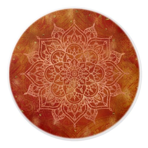 Orange Mandala  Gold Glam Modern Chic Ceramic Knob