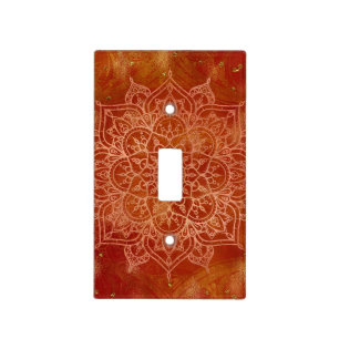 Orange Mandala & Gold Glam Modern Chic Light Switch Cover