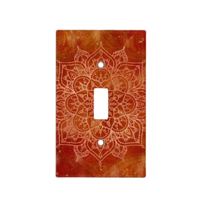 Orange Mandala & Gold Glam Modern Chic Light Switch Cover (Front)