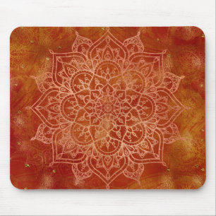 Orange Mandala & Gold Glam Modern Chic Mouse Pad