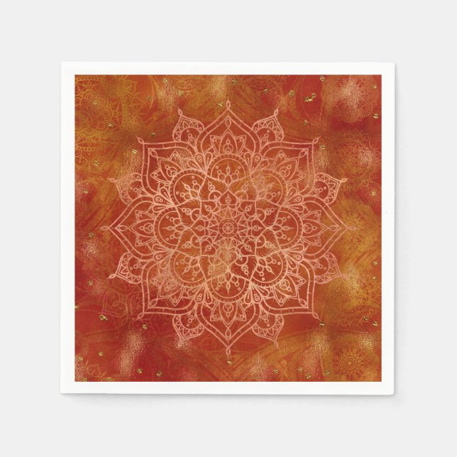 Orange Mandala & Gold Glam Modern Chic Napkins (Front)