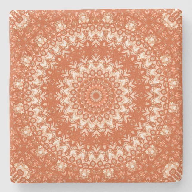Orange mandala.  stone coaster (Front)