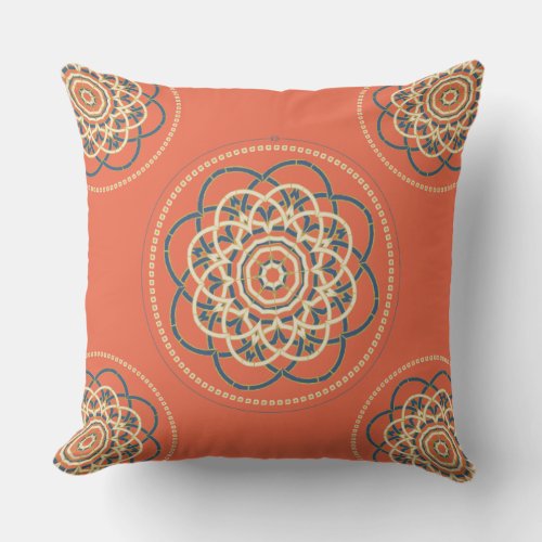 Orange Mandala Throw Pillow Meditation Room Decor