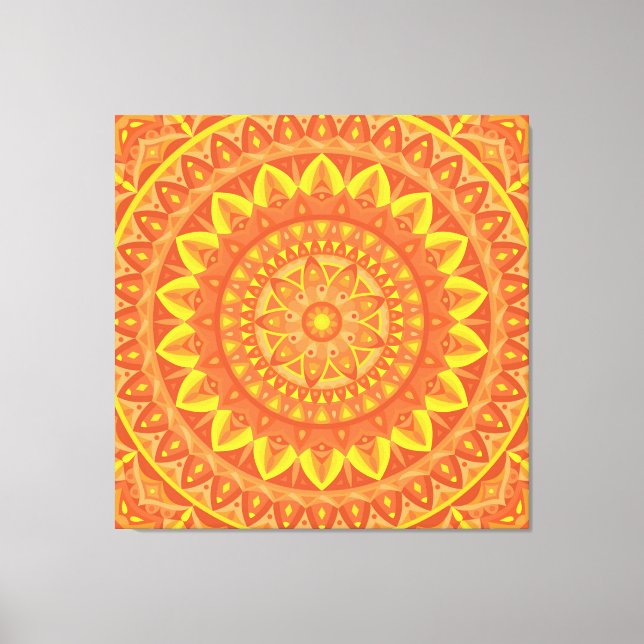 Orange Mandala Warm Boho Geometric Vibrant Pattern Canvas Print (Front)