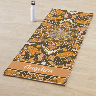 Orange Mandala Yoga Mat with Customizable Name