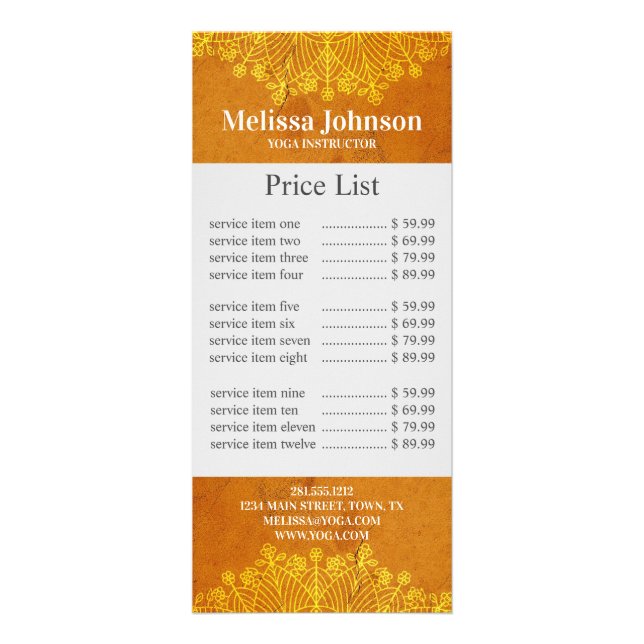 Orange Mandala Yoga Meditation Business Rack Card (Front)