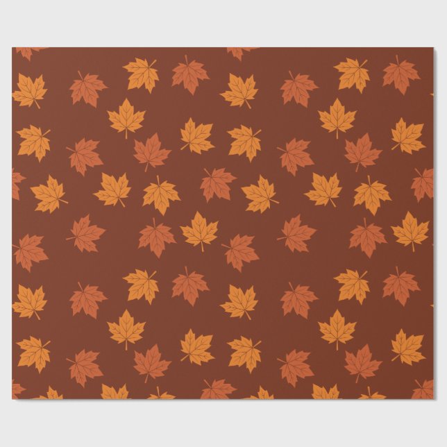 Orange Maple Leaf Autumn Seamless Pattern Wrapping Paper (Flat)