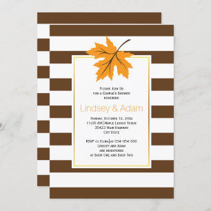 Orange maple leaf & stripes wedding couples shower invitation