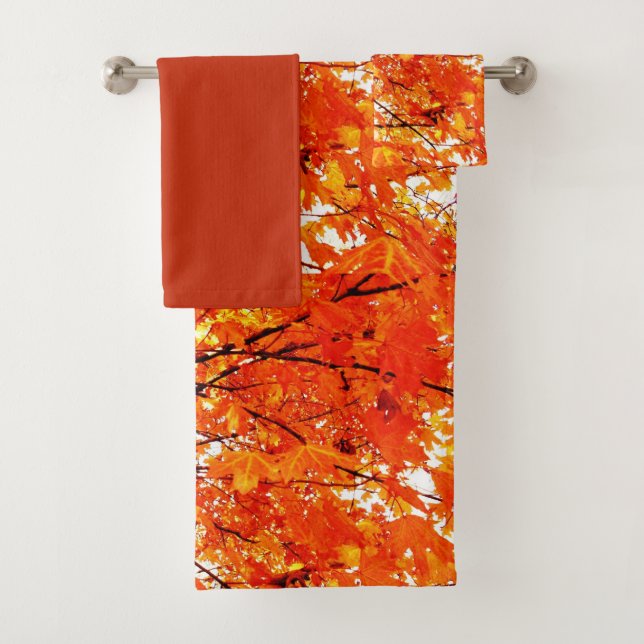 Orange Maple Leaves Autumn Season  Bath Towel Set (Insitu)