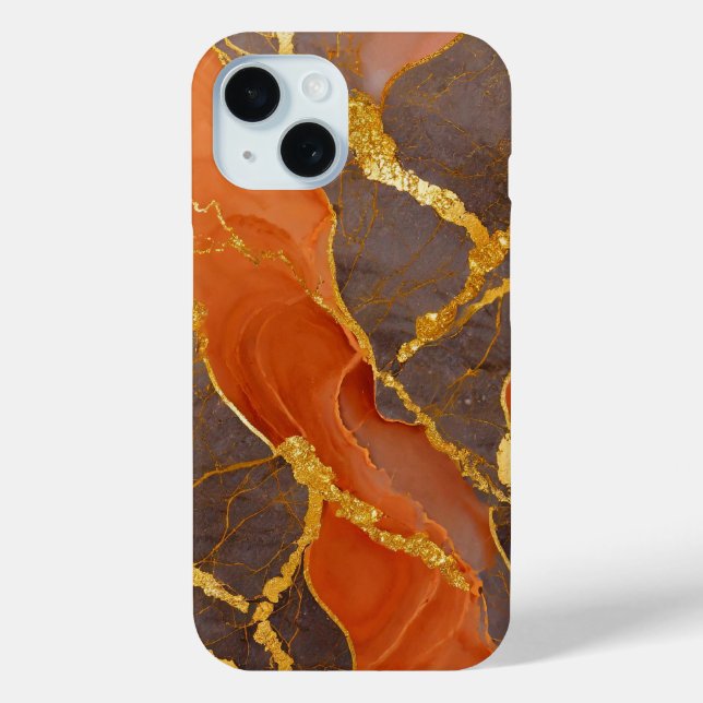 Orange Marble Pattern with Gold Case-Mate iPhone Case (Back)