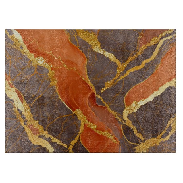 Orange Marble Pattern with Gold Cutting Board (Front)