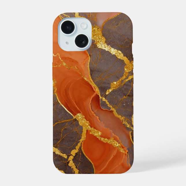 Orange Marble Pattern with Gold Iphone Case (Back)
