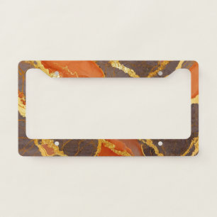 Orange Marble Pattern with Gold License Plate Frame
