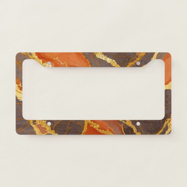 Orange Marble Pattern with Gold License Plate Frame (Front)